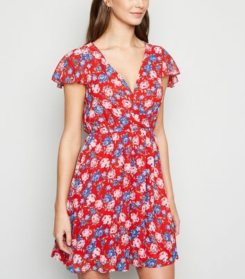 Mela Red Floral Wrap Dress | New Look